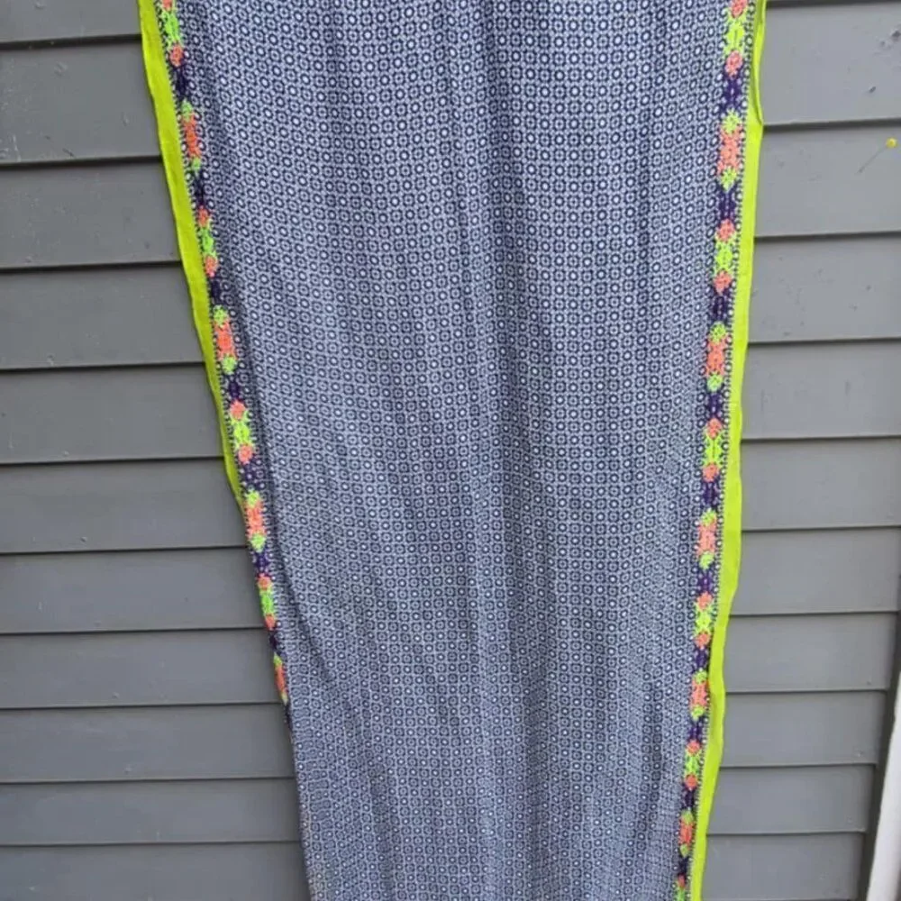 J Crew Black White Geometric print with Neon Embroidery Trim